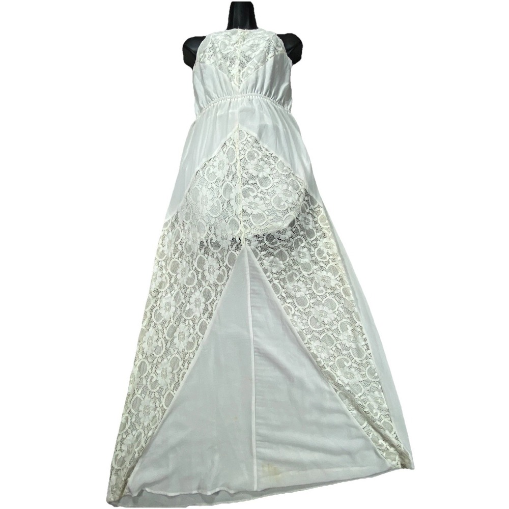 Henrigirl Maxi Dress Womens Large White Floral Lace Panel Silk Blend Sleeveless